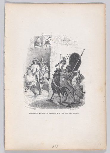 More than once, while leaving the masked ball Mr. de *** was arrested by the patrol officers, from "Scenes from the Private and Public Life of Animals"