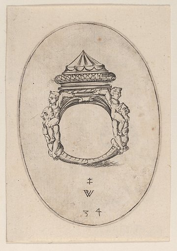 Design for a Ring with a Large Faceted Gemstone, Plate 34 from 'Livre d'Aneaux d'Orfevrerie'