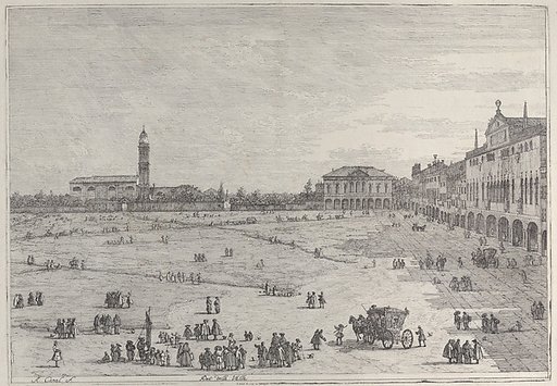Prà della Valle: the right half of the square of Prà della Valle in Padua, with the Colleggio Universitario at right