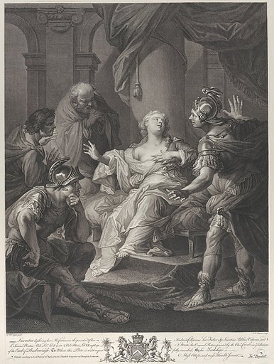Lucretia deploring her misfortune to her husband Collatinus, her father, Publius Valerius, and Junius Brutus