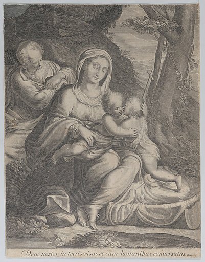 The Holy Family with infant Saint John the Baptist kneeling at right