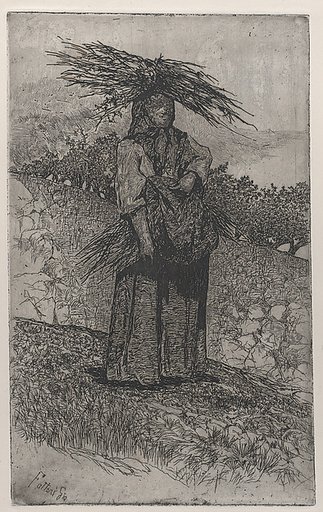 Peasant woman gathering sticks