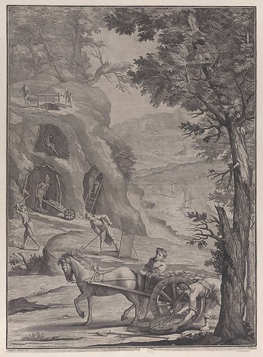 Men quarrying or mining for gold, from "Danubius Pannonico-Mysicus" (Volume 3)