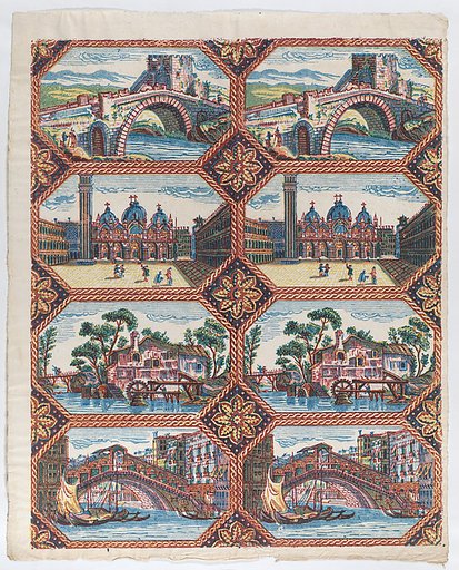 Sheet with two borders with Venetian landscapes