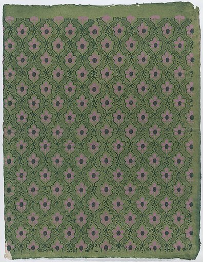 Sheet with overall pink floral pattern on green background