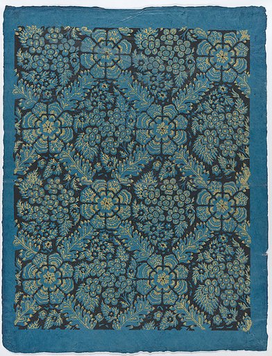 Sheet with overall floral pattern on blue background