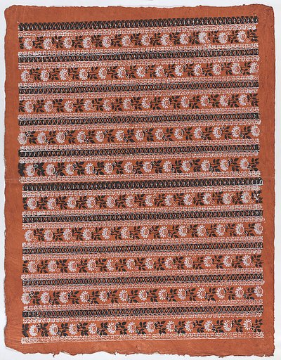 Sheet with ten borders with floral patterns on orange background