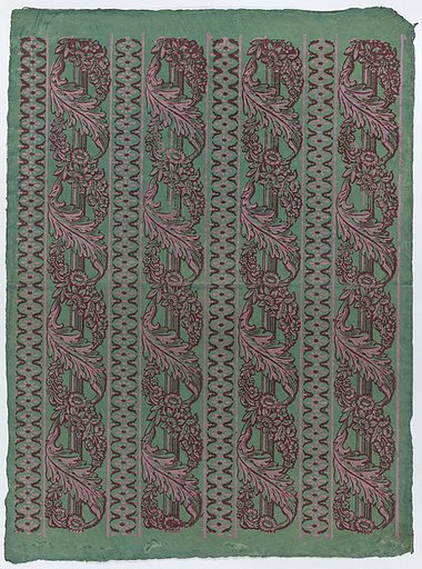 Sheet with four borders with a garland of acanthus leaves and flowers