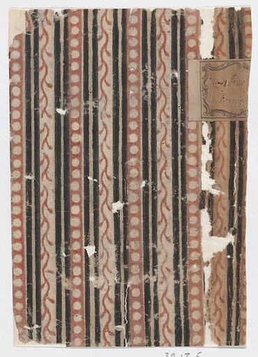 Left side of a book cover with pattern of stripes, vines, and dots