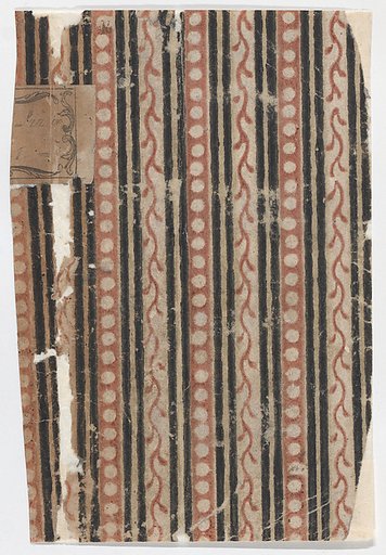 Right side of a book cover with pattern of stripes, vines, and dots