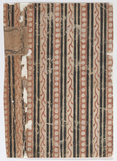 Right side of a book cover with pattern of stripes, vines, and dots