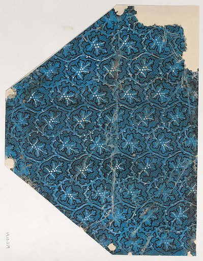 Sheet with overall pattern of leaves, vines, and dots