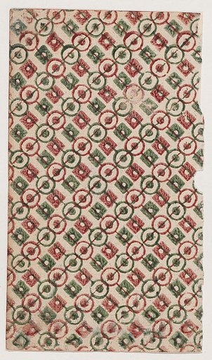 Sheet with overall pattern of circles and squares with lines through them