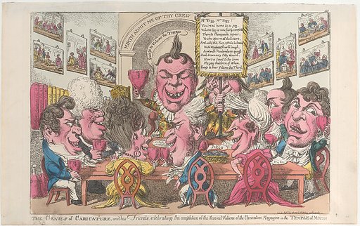 The Genius of Caricature, and his Friends, celebrating the completion of the Second Volume of the Caricature Magazine in the Temple of Mirth