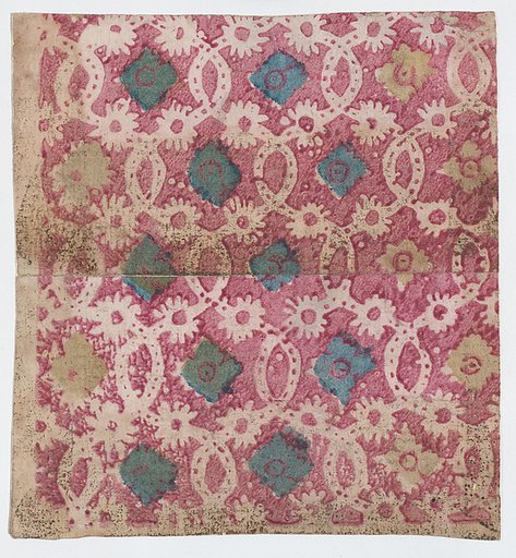 Sheet with overall lattice pattern with rosettes