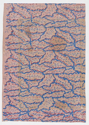 Pink sheet with overall blue abstract pattern