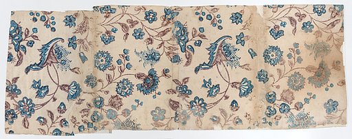 Four adjoined sheets with overall blue and purple floral pattern