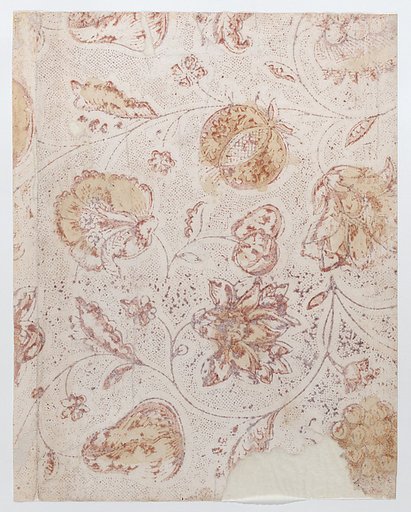Sheet with overall floral, fruit, and dot pattern