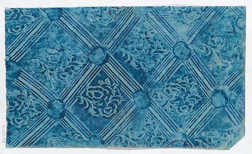 Paste paper with blue stripe and floral pattern