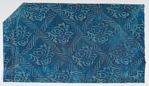 Paste paper with blue ribbon and floral pattern
