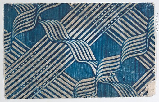 Blue paste paper with stripe and ribbon pattern