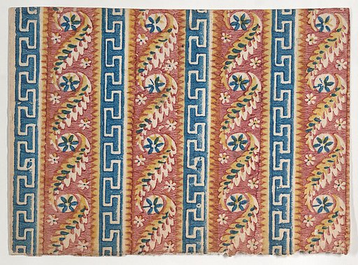 Sheet with Greek key and paisley pattern