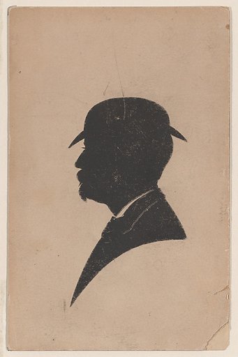 Silhouette of an unknown man with a derby hat, moustache and goatee
