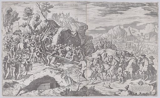 Christ falling on the road to Calvary, from two plates