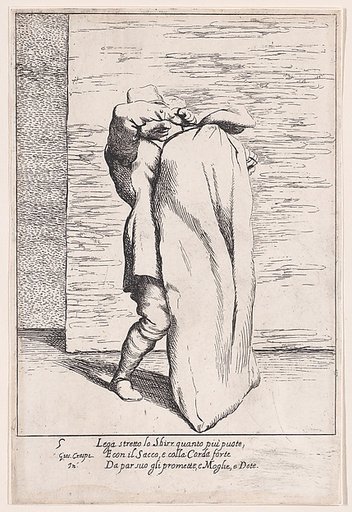 Plate 5: Bertoldo putting the jailor into the sack, from "Bertoldo, Bertoldino, and Cacasenno"