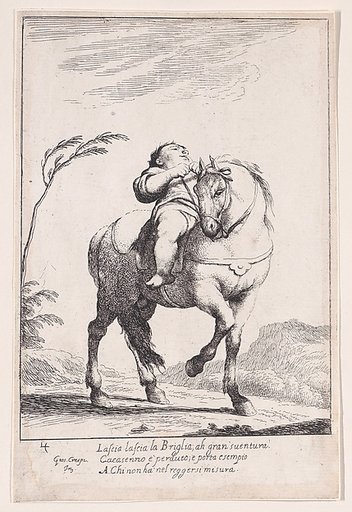 Plate 18: Cacasenno on horseback, from "Bertoldo, Bertoldino, and Cacasenno"