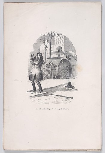 He gets up, covered from head to toe in snow, from "Little Miseries of Human Life"