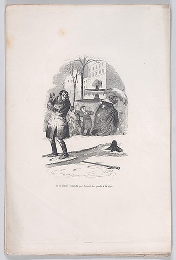 He gets up, covered from head to toe in snow, from "Little Miseries of Human Life"