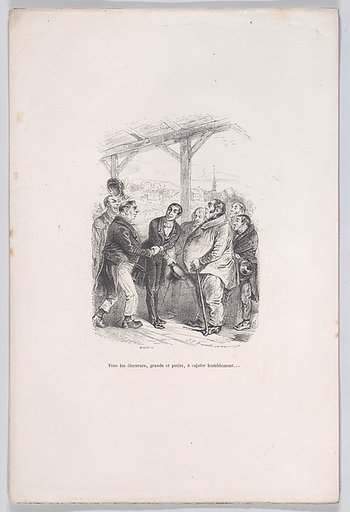All voters, big and small, gather to humbly coax each other..., from "Little Miseries of Human Life"