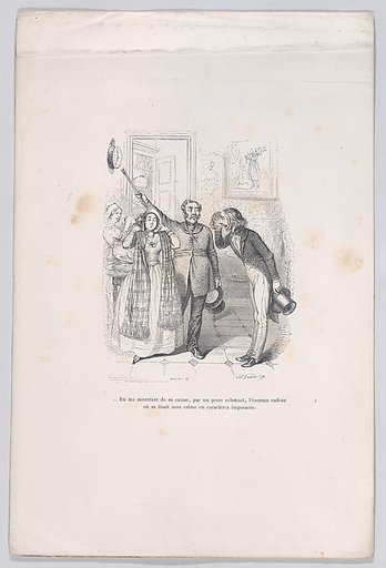 Pointing me to the evidence of my crime with his cane, from "Little Miseries of Human Life"