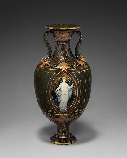 Olive-green ground vase with pâte-sur-pâte decoration