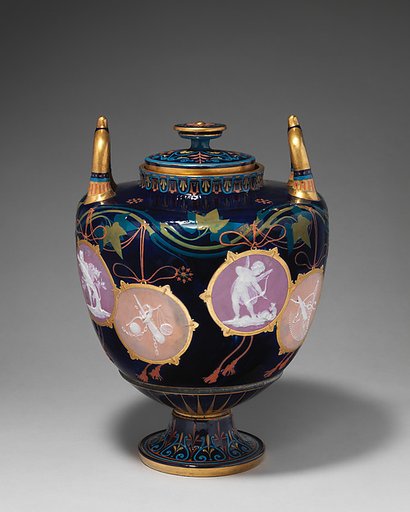 "Pompeian" vase with cover (one of a pair)