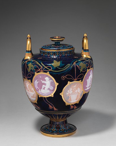 "Pompeian" vase with cover (one of a pair)
