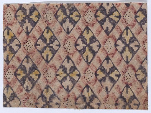 Sheet with alternating red, navy, and yellow ornate diamond outlines, with small black dots