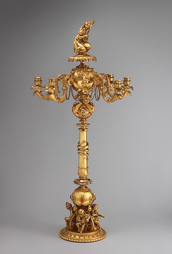 Candelabrum with woman playing guitar (one of a pair)