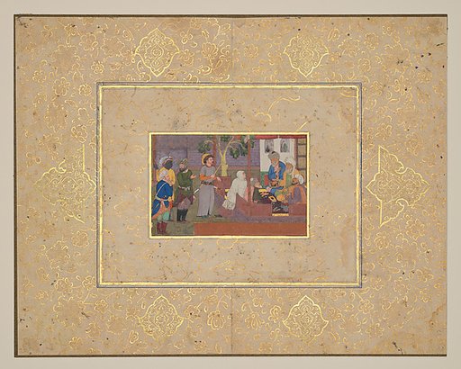 "An Old Man and His Young Wife Before Religious Arbitrators," Folio from a Gulistan of Sa'di