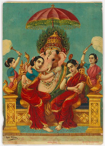 Ganesha with his consorts Riddhi and Siddhi (Riddhi-Siddhi Ganapati)