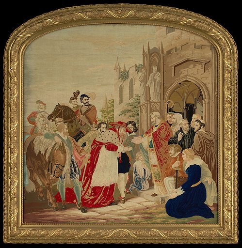 Needlework picture of scene from Shakespeare’s "Henry VIII"