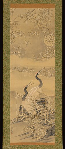 Pair of Cranes in Bamboo Grove