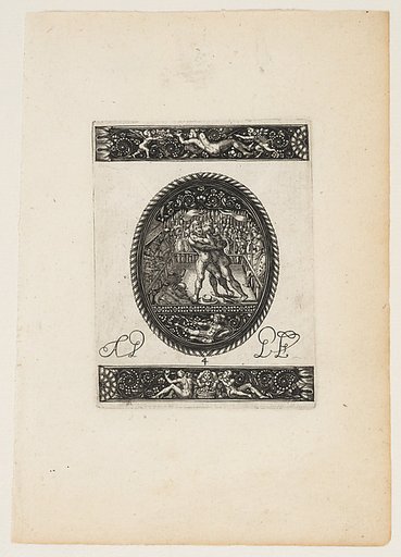 Oval Watch Case with a Wrestling Match, from a Series of Six Designs for Watch Cases