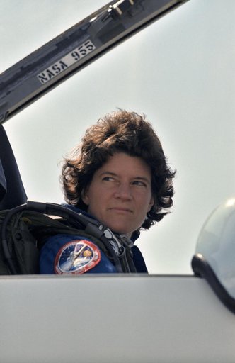 Astronaut Sally Ride prepares to leave for KSC