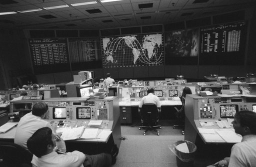 View from the back of the Flight control room of Mission control center