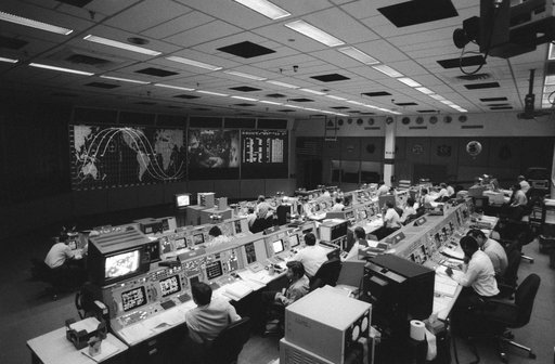Wide angle view of the Flight control room of Mission control center