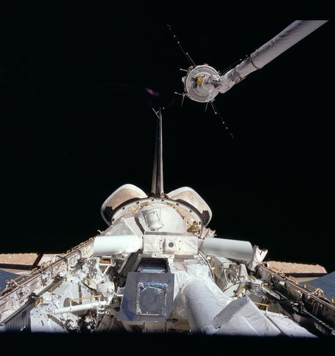 View of the Challenger's payload bay and the Plasma Diagnostic package
