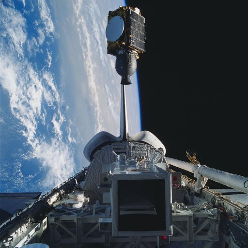 Arabsat communications satellite deploying from Discovery's payload bay