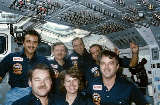 STS 51-G crew photo on the flight deck